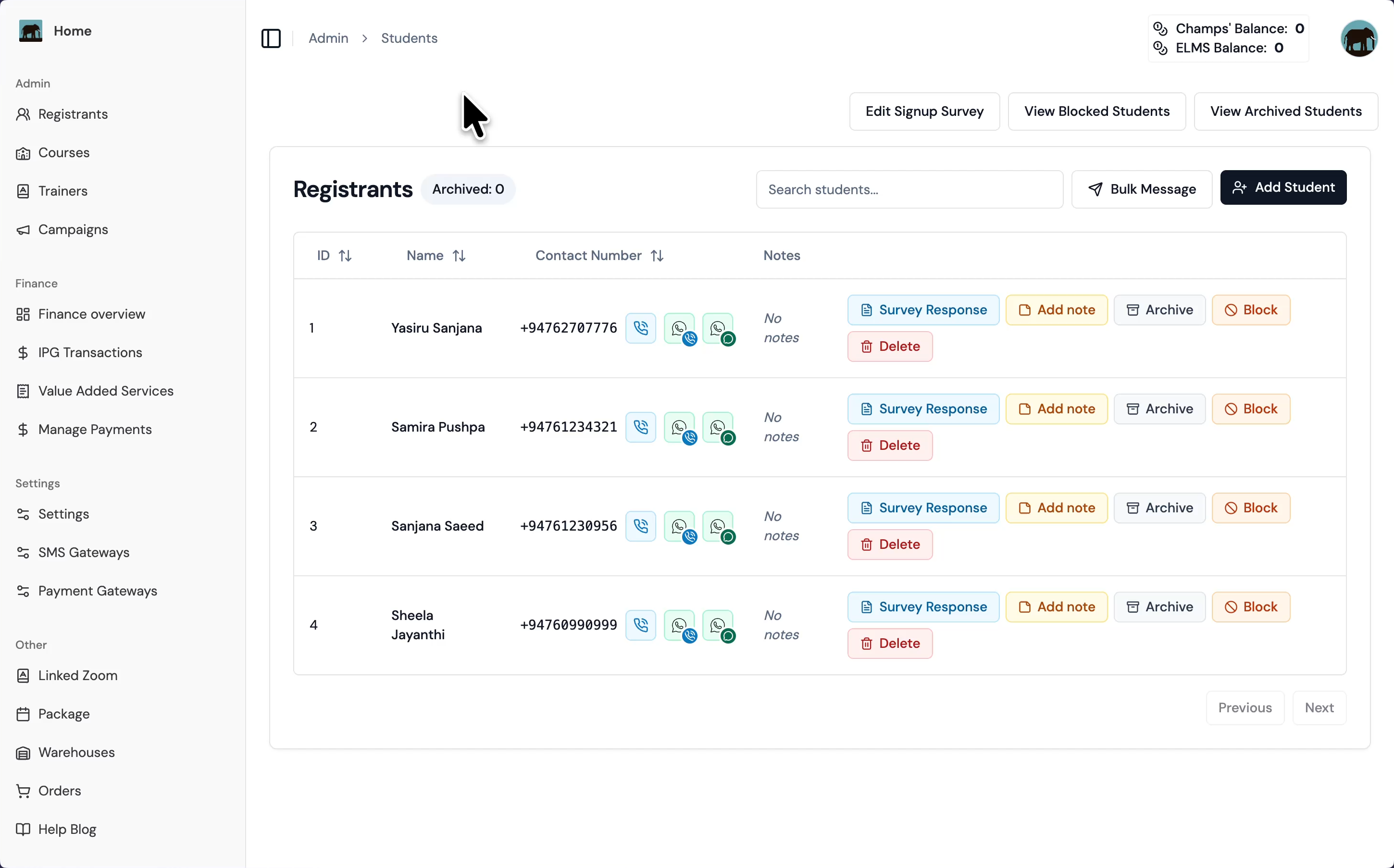 ELMS administrator portal